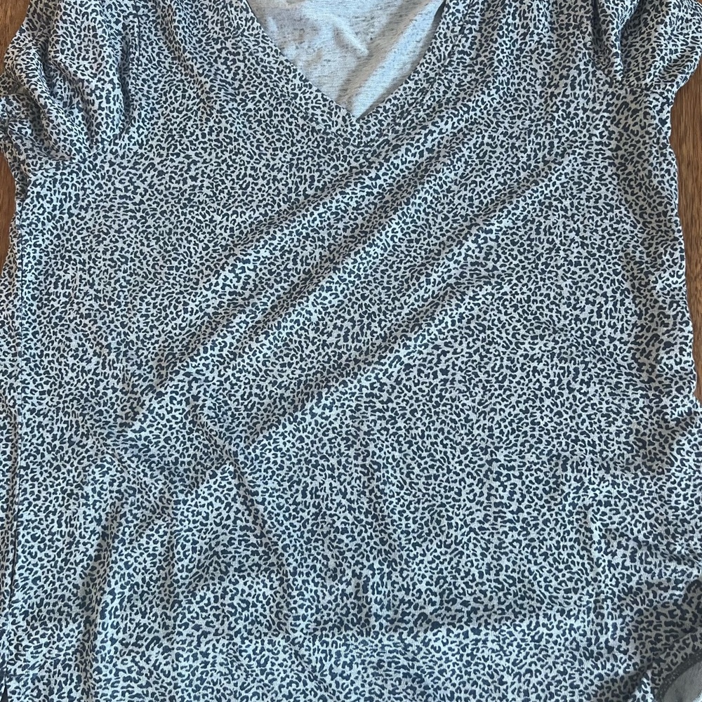 Athleta Blue Monochrome Leopard Print Blouse